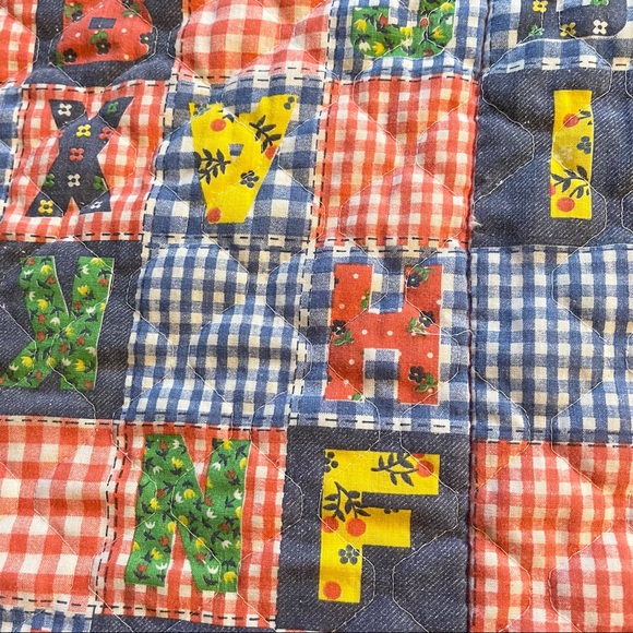 VTG Handmade Baby Quilt, Letters & Checks, Old Fashioned - Picture 3 of 6